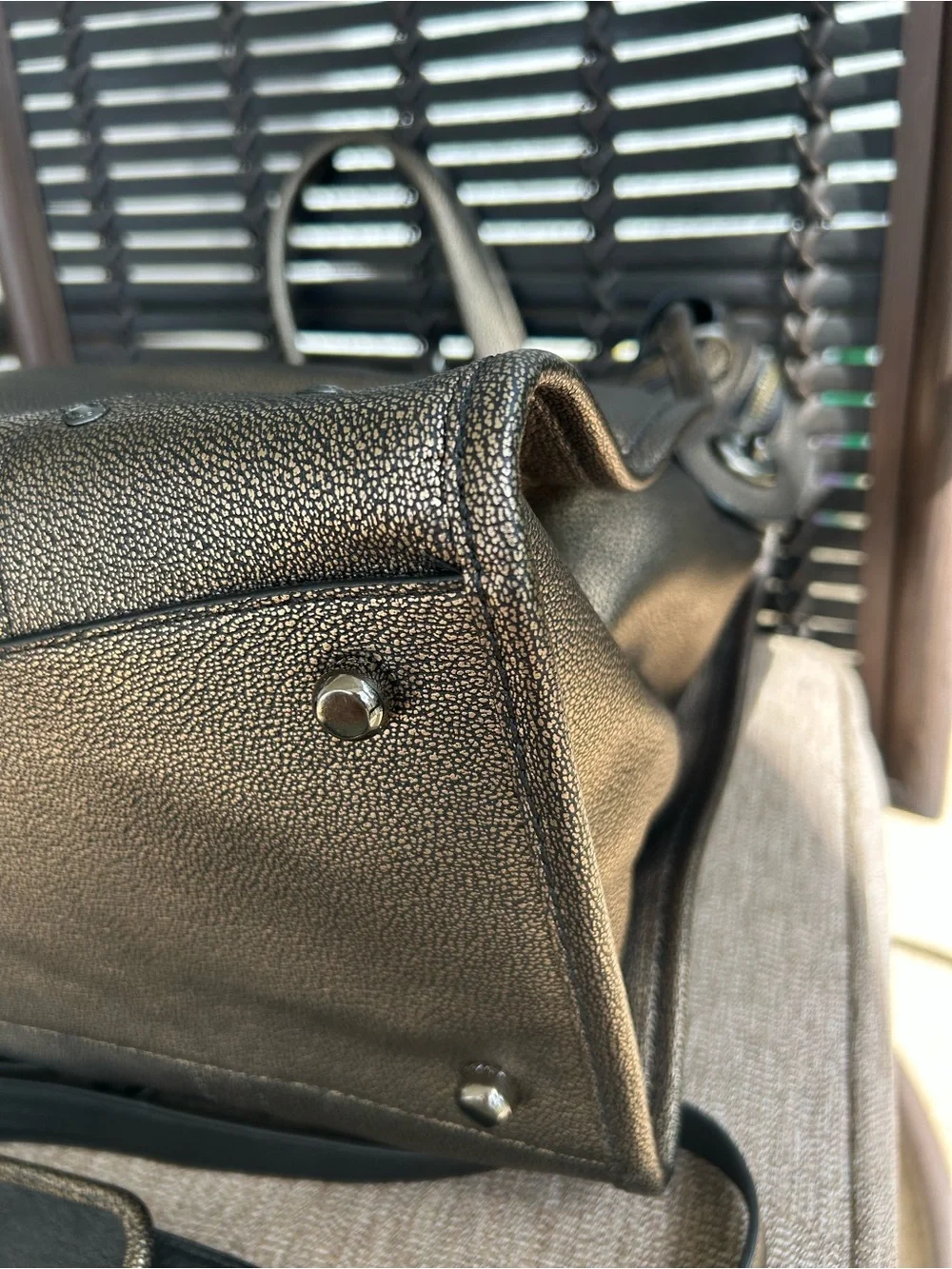 Coach Metallic Pewter Pebbled Leather Satchel with Crossbody Strap